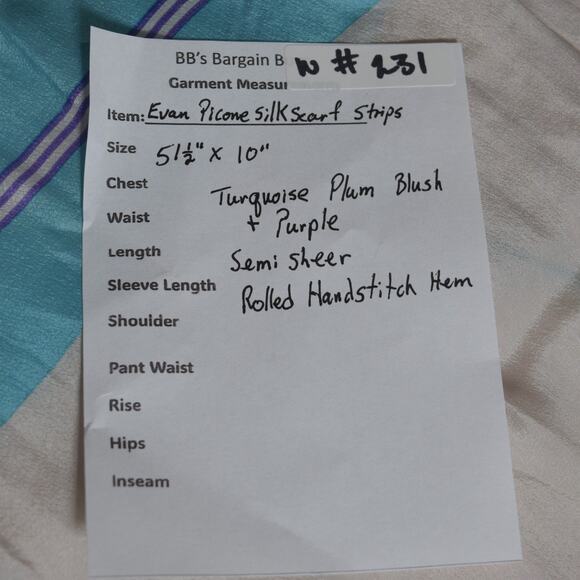 Vtg Evan Picone Designer Scarf Pink Plum Turquoise Strips Semi-Sheer 10"x51.5" - Picture 8 of 8